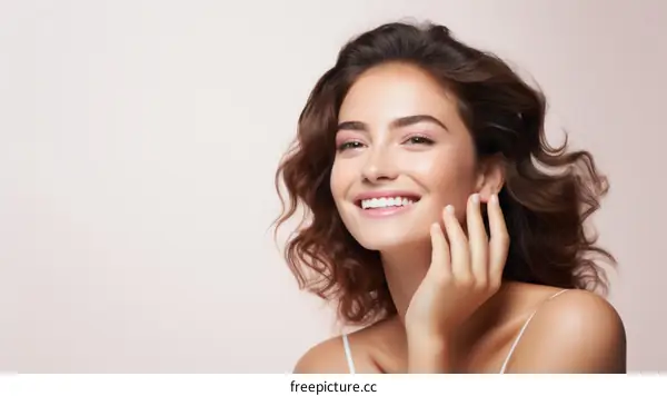 Beautiful young woman with perfect skin and toothy smile