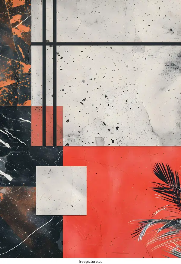 Abstract Geometric Artwork with Red and Gray Color Palette