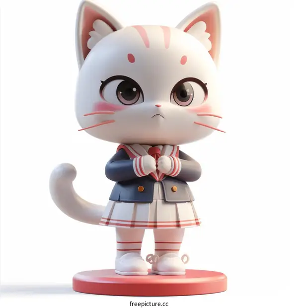3D illustration of a cute cat wearing a school uniform