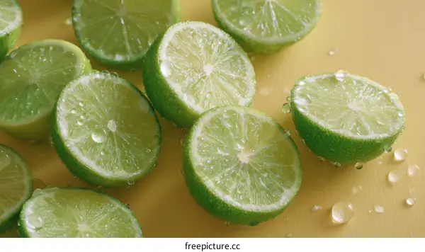 Fresh Lime Slices on a Yellow Background