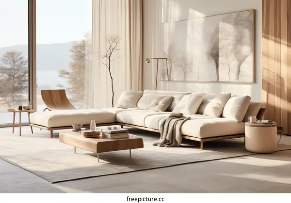 Bright and Airy Living Room With Sectional Sofa and Large Windows