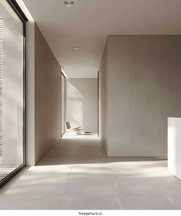 Modern Interior Design Hallway with Grey Walls and Large Tiles