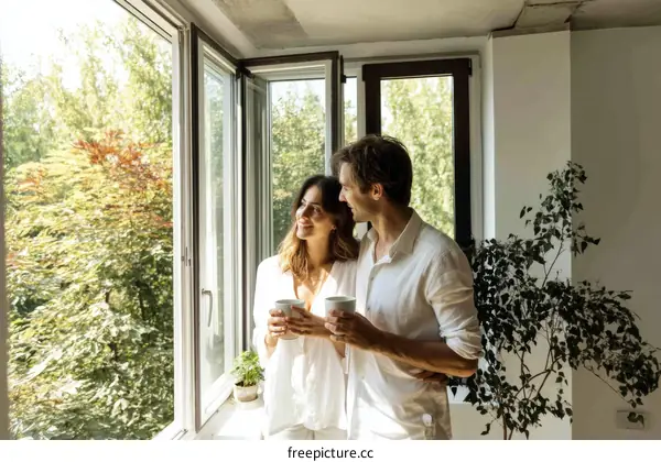 Couple Enjoying a Morning Coffee by the Window