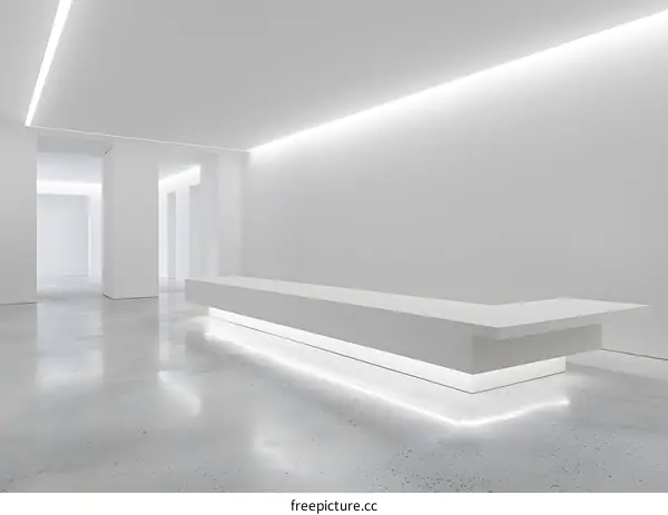 Minimalist White Interior Design with Counter and Lighting