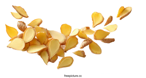 [Transparent Background PNG]Fresh Ginger Slices in Motion