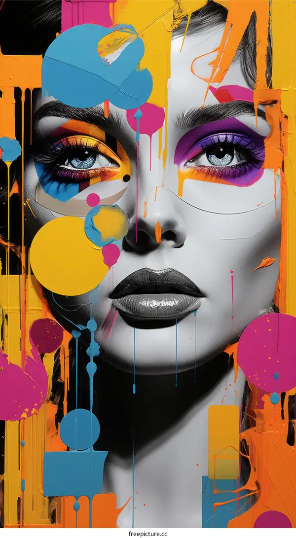 Colorful portrait of a woman with blue eyes