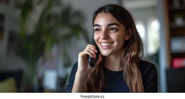 Young Woman Smiling While Talking On Phone