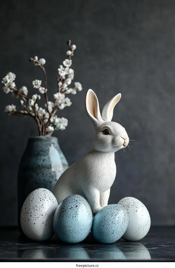 Easter Decor with Decorative Rabbit and Eggs