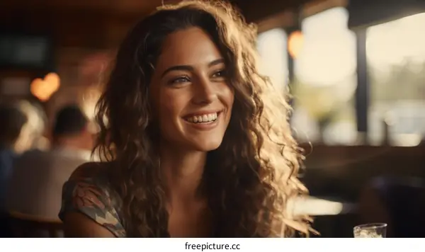 Portrait of a smiling young woman with curly hair