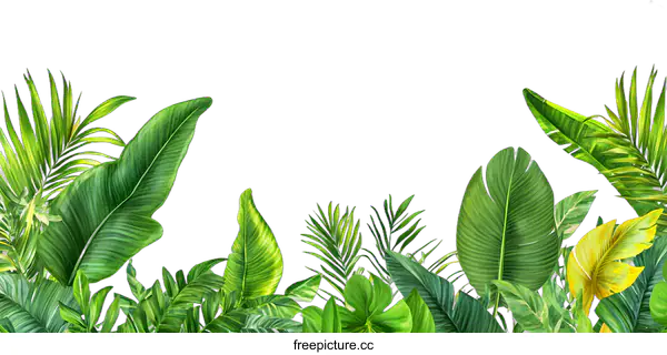 [Transparent Background PNG]Tropical Leaves Watercolor Illustration Border