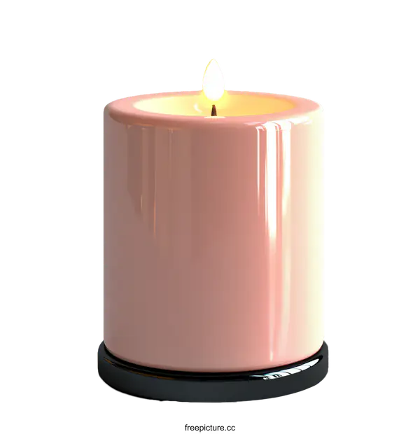[Transparent Background PNG]Pink Cylindrical Candle with Flame