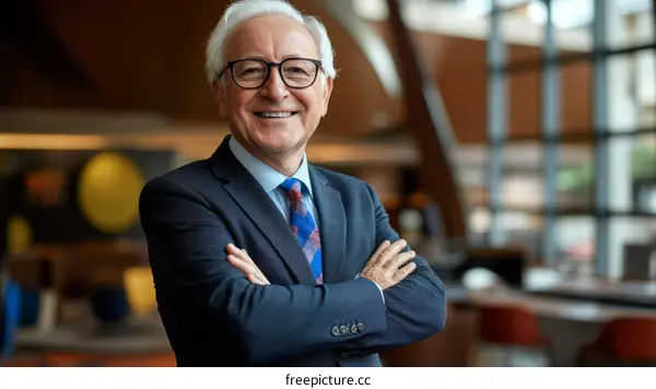 Confident Businessman Portrait in Modern Lobby