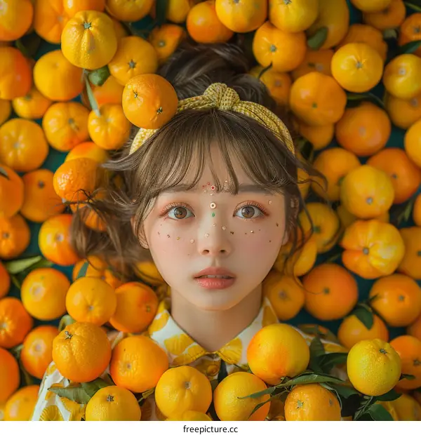 Portrait of a Young Woman Surrounded by Oranges