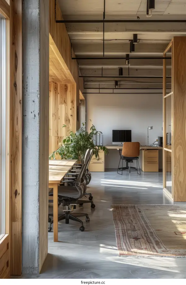 Office Space With Wood and Glass Partitions