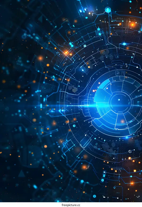 Blue technology background with circles and lines