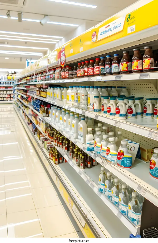 Supermarket Aisle Full of Bottles and Jars