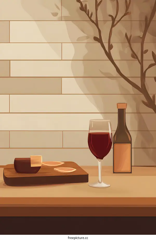 Still Life with Wine, Cheese and Branch