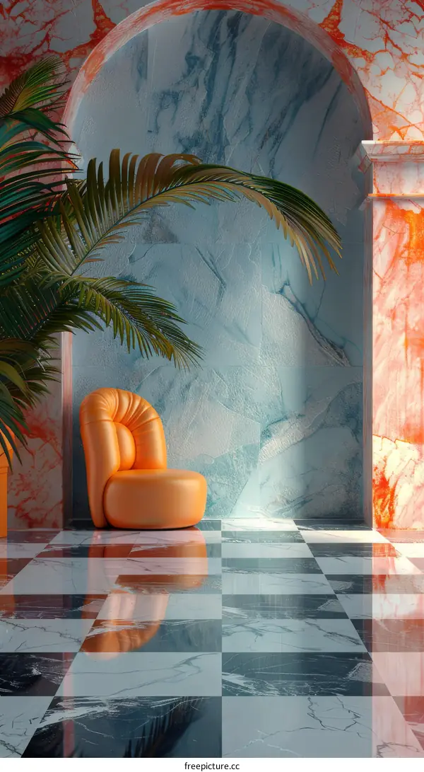 Orange Armchair in a Stylish Marble Room