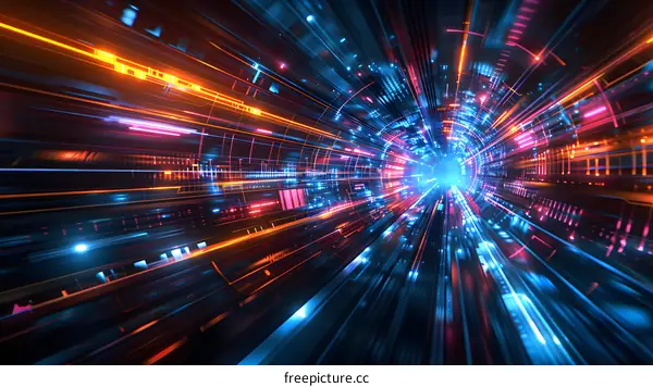 Abstract technology background with neon lights and glowing lines