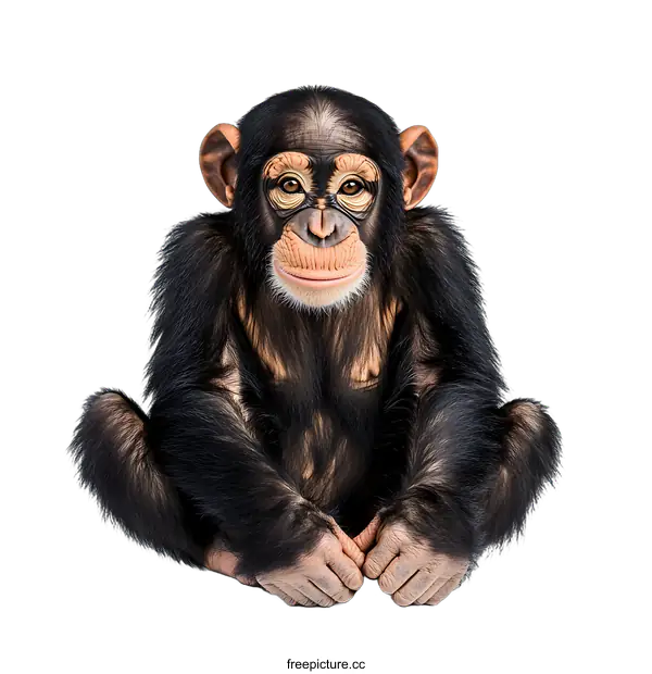 [Transparent Background PNG]Cute Chimpanzee Sitting on White Background