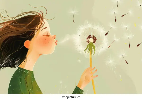 Breezy Blonde Blowing Dandelion Seeds Outdoors