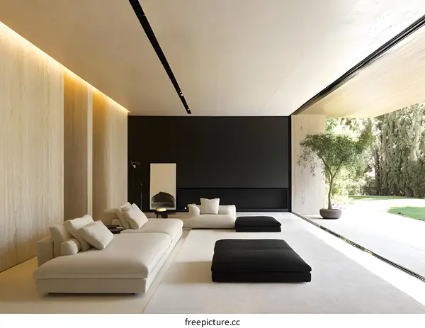 Modern Living Room With Beige Walls And Large Windows