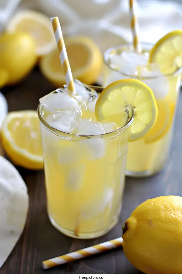 Refreshing Homemade Lemonade with Ice and Lemon Slices