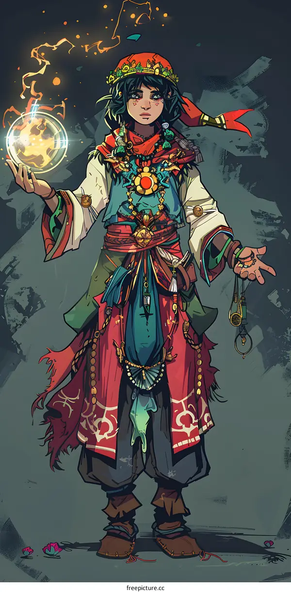 Fantasy Character Illustration of a Female Wizard Holding a Crystal Ball