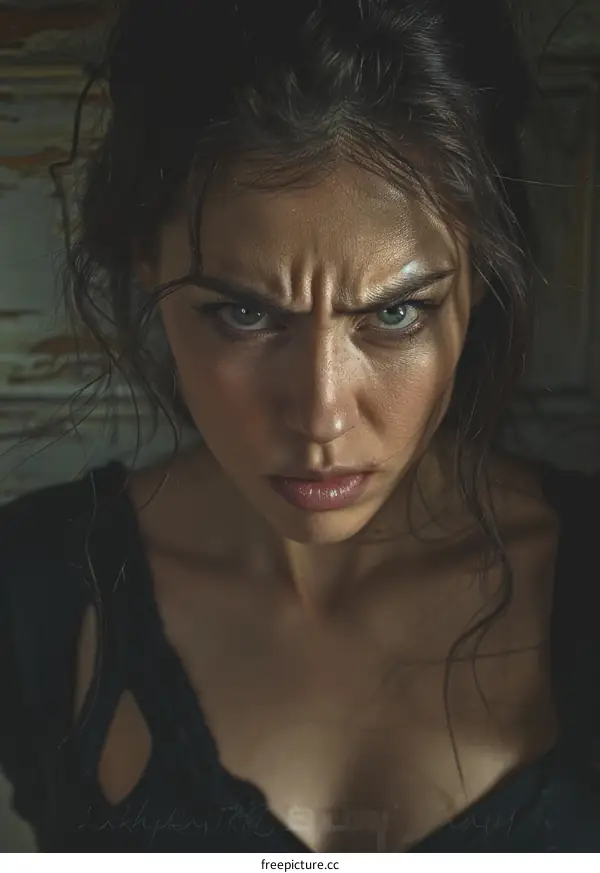 Close-up Portrait of a Woman with Intense Expression