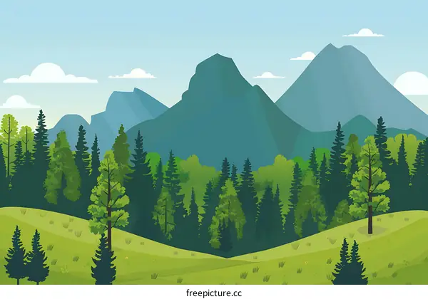 Green Mountain Forest Landscape Illustration