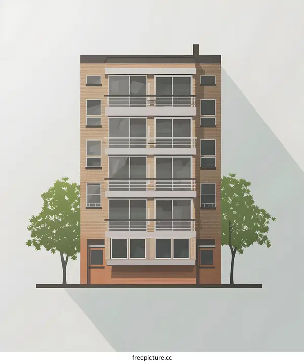 Front View of a Brick Building with Trees