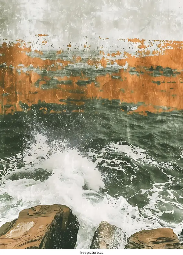 Ocean Waves Crashing on Rocks