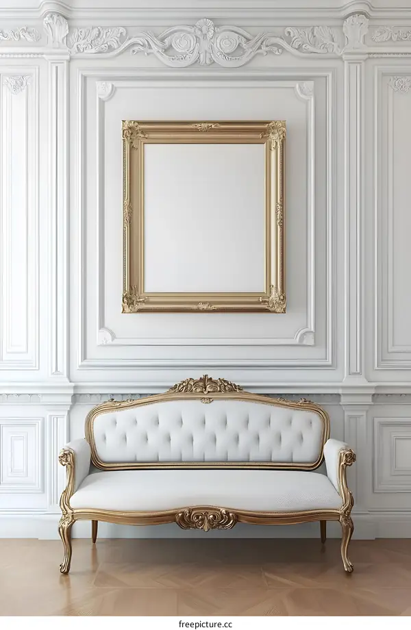 White Sofa and Gold Frame in Classic Interior