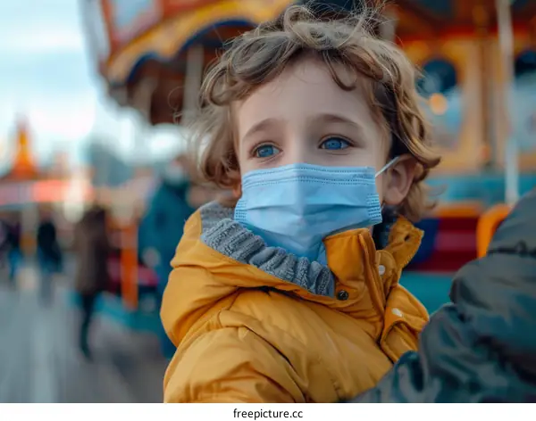 Little boy wearing a facial mask during the COVID-19 pandemic