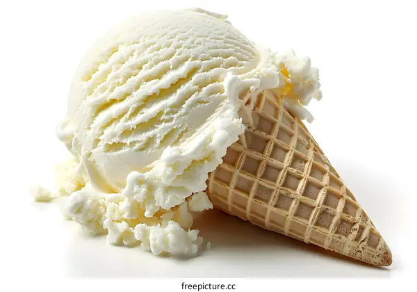 Vanilla Ice Cream Scoop in a Waffle Cone