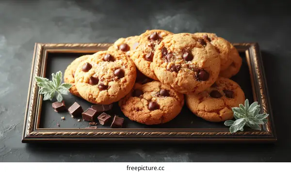 Chocolate Chip Cookies Stacked on a Tray