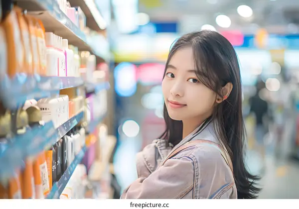 Young Asian Woman Shopping for Beauty Products at a Store