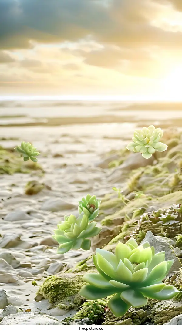 Green Succulents on a Sandy Beach