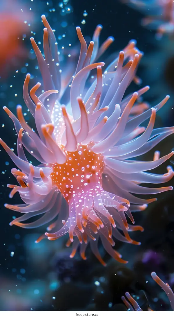 Close-Up of a Pink and White Sea Anemone Underwater