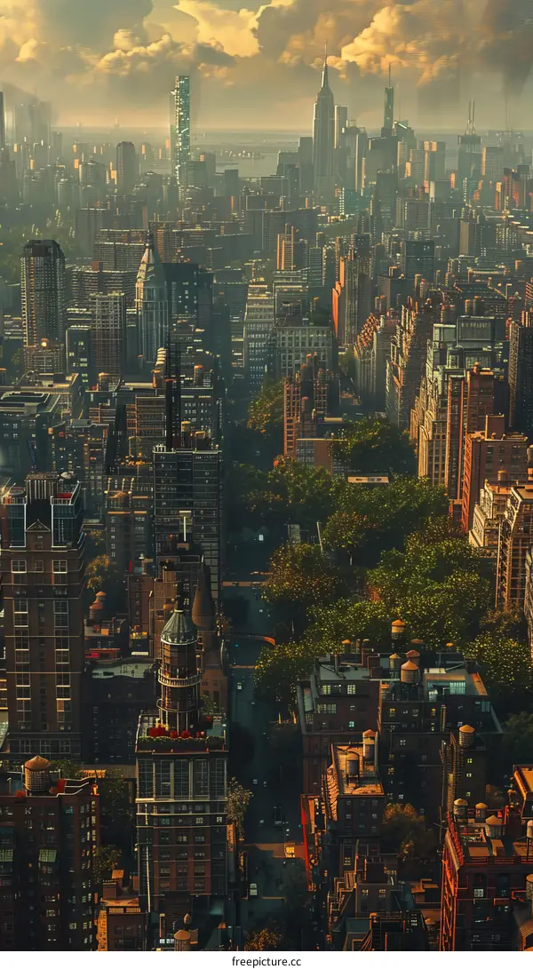 A High-Angle View of a Futuristic Cityscape