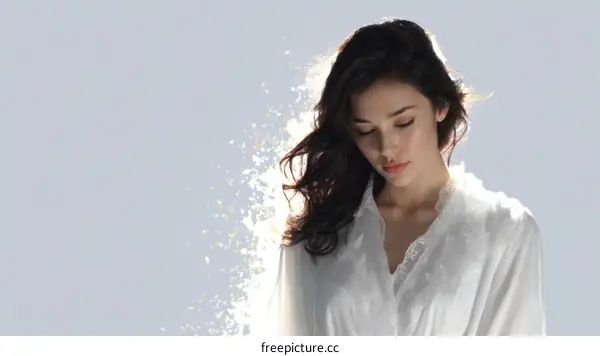 Woman in a White Robe with a Broken Effect