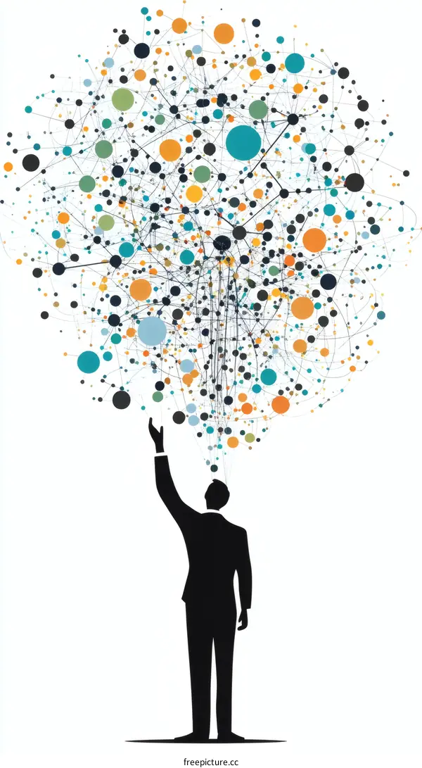 Businessman Reaching for Network of Ideas