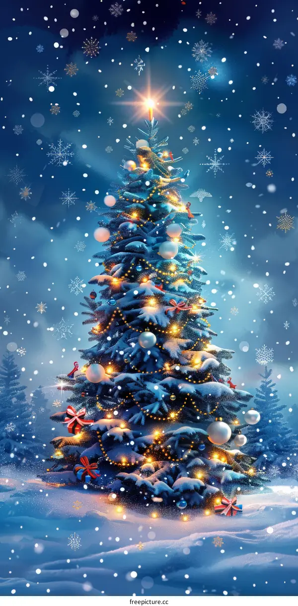 Christmas Tree with Festive Lights and Decorations