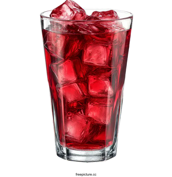 [Transparent Background PNG]Red Drink with Ice Cubes in a Glass