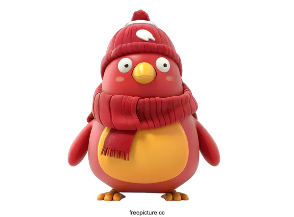 [Transparent Background PNG]A cute red bird wearing a red hat and scarf
