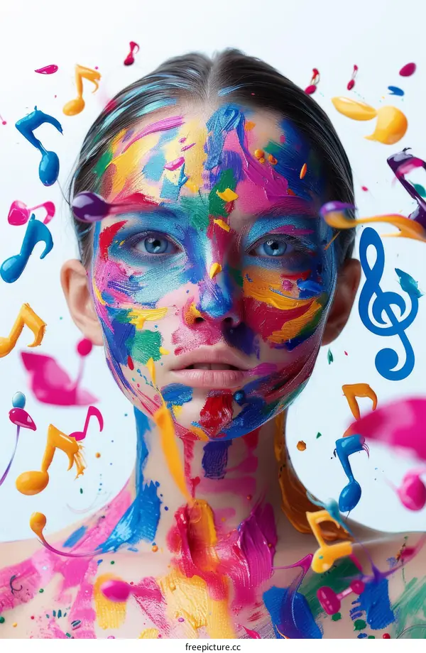 Colorful face paint with musical notes
