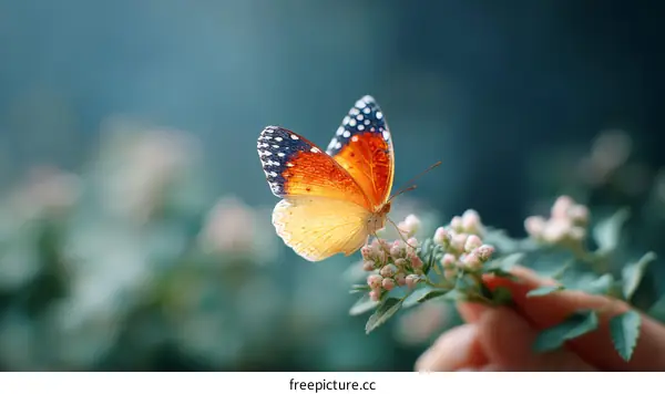 Butterfly on a flower in a hand