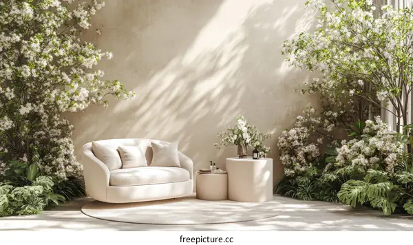 Elegant Outdoor Living Space with Blooming Flowers