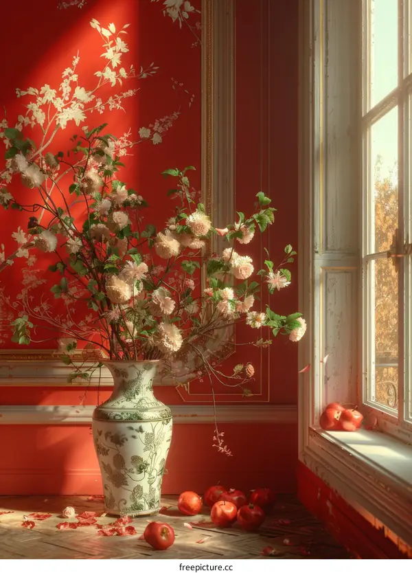 Still life with flowers and fruit