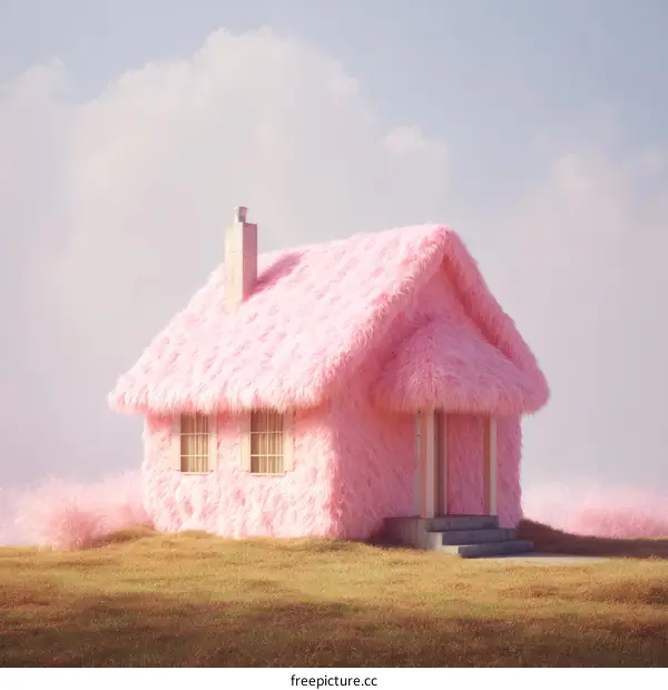 Fluffy Pink House in a Pastel Landscape